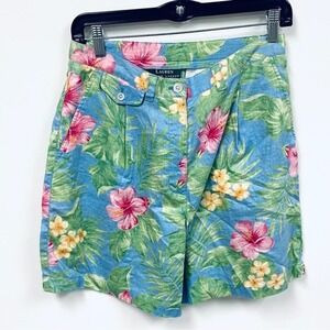 Vintage Ralph Lauren Womens Size 8 Linen Floral High Waist Shorts Tropical Vacay